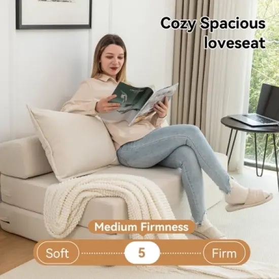 NicBex Modern Foldable Corduroy Loveseat Sofa with Removable Pillows,Minimalist Comfy 2-Seater Sofa for Living Room,Bedroom image {1}