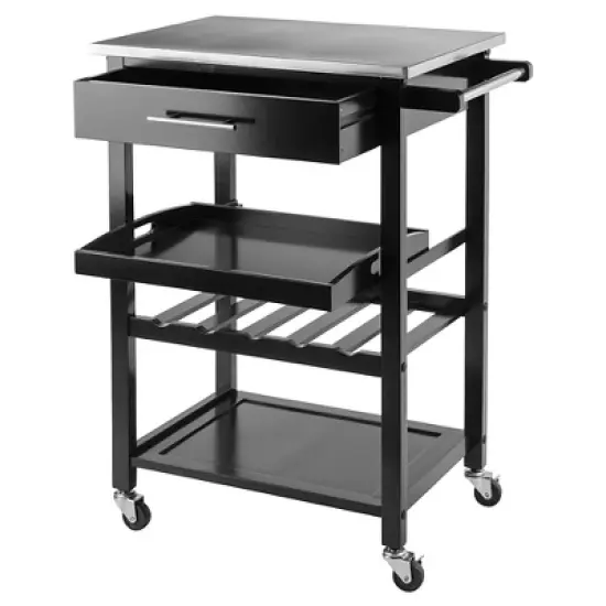 Anthony Stainless Steel Top Kitchen Cart Wood/Black - Winsome image {1}