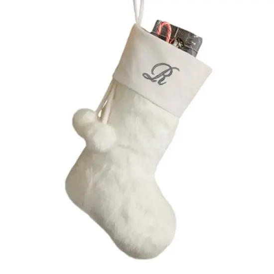 Personalization Mall Embroidered Initial Faux Fur Christmas Stocking, Ivory image {19}