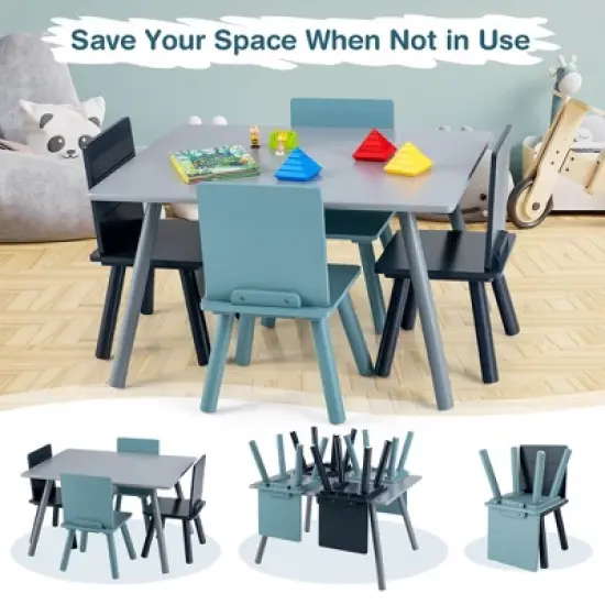 Costway 5 Piece Kids Wooden Activity Table and 4 Chairs Play Set Gift w/ Building Blocks image {5}