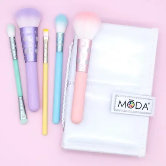 MODA Brush Posh Pastel Total Face 6pc Travel Sized Makeup Brush Flip Kit, Includes Powder, Complexion, and Highlighter Makeup Brushes image {1}