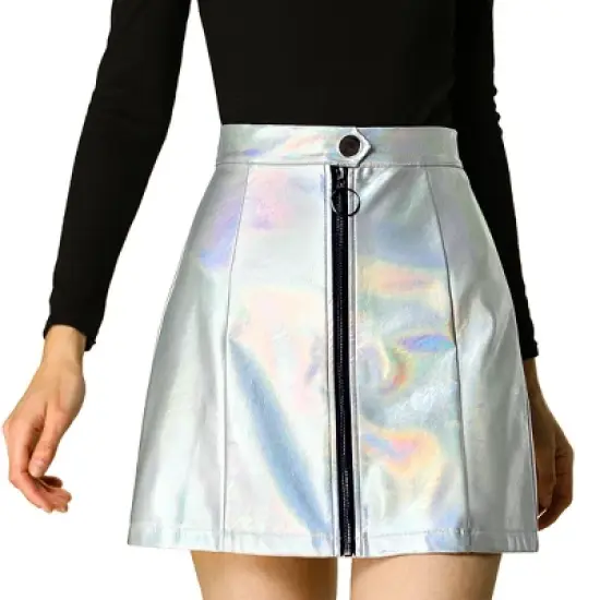 Allegra K Women's Metallic Shiny Holographic High Waist Zipper Mini Skirts image {11}