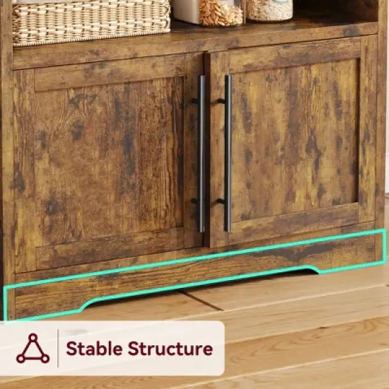 Microwave Stand Bakers Rack Cabinet, Farmhouse Wooden Storage Cabinet with Power Outlet with Thickened Counter image {5}