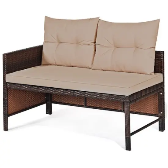 Costway 3PCS Patio Wicker Rattan Sofa Set Outdoor Sectional Conversation Set Garden Lawn Brown image {6}