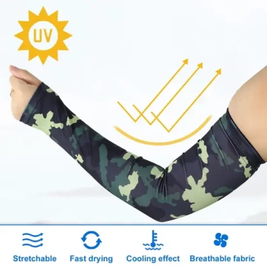 Unique Bargains Basketball Sports Camouflage Cooling Arm Elbow Compression Sleeve Green Blue 1 Pair image {2}
