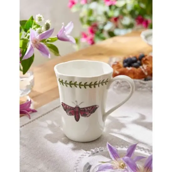 Portmeirion Botanic Garden Lotus Blossom 14oz Mug - Butterfly Porcelain Coffee Cup with Laurel Leaf Border - Dishwasher & Microwave Safe image {1}