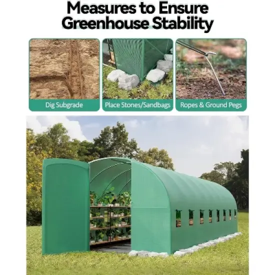 Acekool 27x10x7 FT Outdoor Walk-in Greenhouse with Swing Door, 10 Mesh Windows, Galvanized Steel Frame, PE Cover, Large Tunnel for Garden Patio Yard image {6}