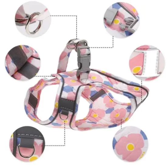 Unique Bargains Dog Harness and Leash with Reflective Strip Large Pink 1 Set image {3}
