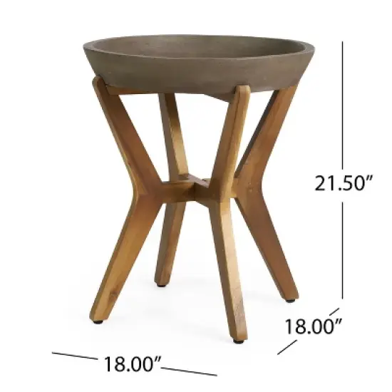 GDFStudio Hobson Outdoor Acacia Wood and Lightweight Concrete Side Table, Teak/Light Gray image {2}