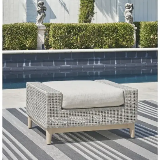 Signature Design by Ashley Seton Creek Outdoor Ottoman with Cushion, Gray image {1}