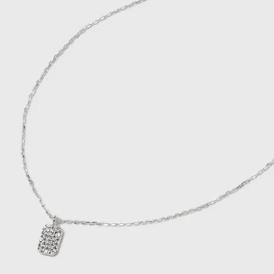 Sterling Silver Cubic Zirconia Tag Pendant Necklace - A New Day&trade; Silver image {3}