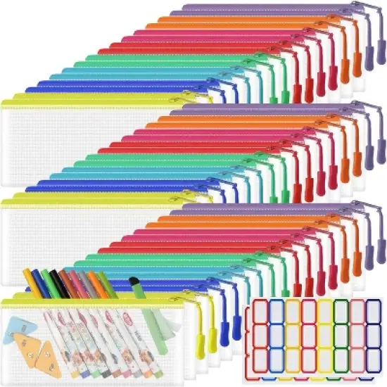 48 Pack Mesh Zipper Pouch Bags - Small, Clear Pencil Pouch Bulk, Travel Storage image {1}