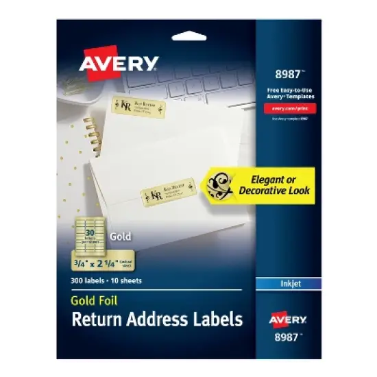 Avery Foil Mailing Labels, Gold, 3/4" x 2-1/4", 300 Labels (8987) image {8}
