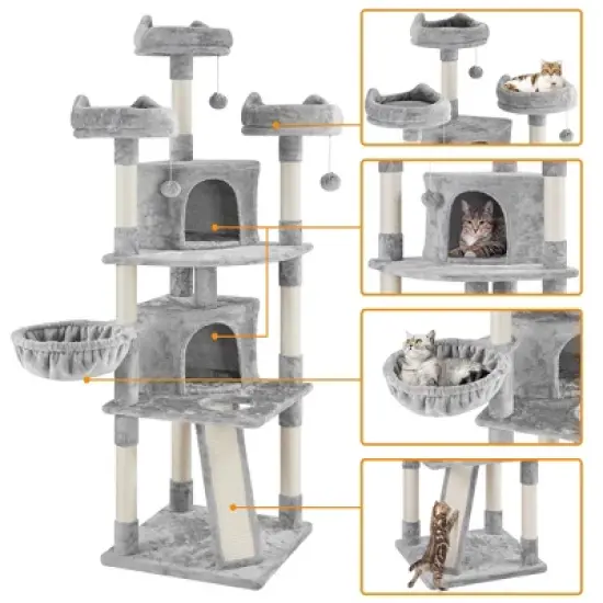 Yaheetech 76"H Large Plush Cat Tree with Platforms for Kittens Cats image {3}