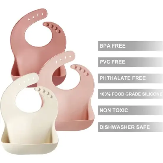 3 pack Silicone Bibs for Babies Toddlers Girls| Adjustable Waterproof BPA Free Soft Durable Bibs image {4}