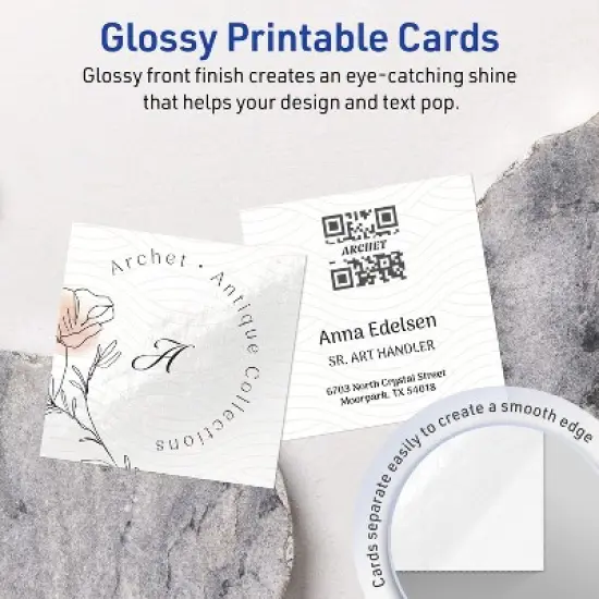 Avery Printable Square Cards, 3" x 3", Glossy White, 60ct image {1}