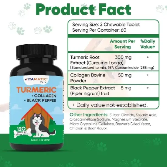 Turmeric for Dogs Anti Inflammatory Pain Relief 120 Chewable Tablets image {1}