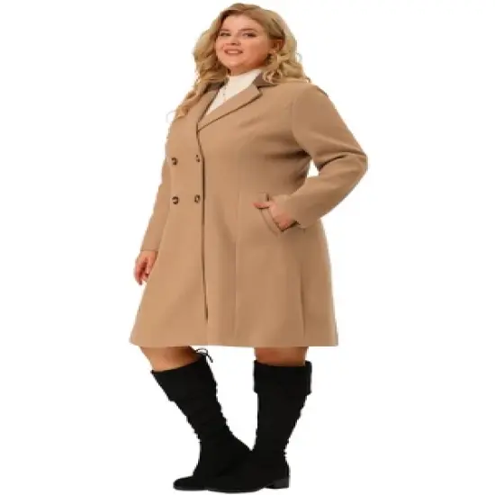 Agnes Orinda Women's Plus Size Fashion Notched Lapel Double Breasted Pea Coat image {3}