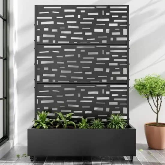 PexFix 72 in. x 47 in. Outdoor Metal Trellis with Planter Box in Street Pattern in Black image {5}