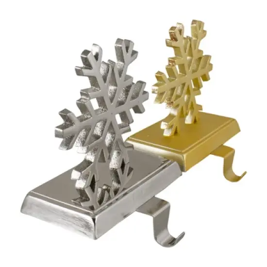 Northlight Set of 2 Gold and Silver Shiny Snowflake Christmas Stocking Holders image {2}