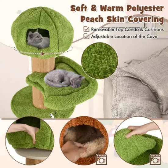 Costway 58" Mushroom Cat Tree for Indoor Cats with 2 Cute Condos Plush Perch Teasing Balls image {7}