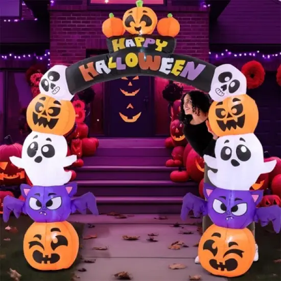 Joyfy 8 FT Halloween Inflatables Outdoor Decoration, Inflatable Pumpkin Archway with Build-in LEDs for Halloween Indoor Outdoor Yard Lawn Decoration image {3}