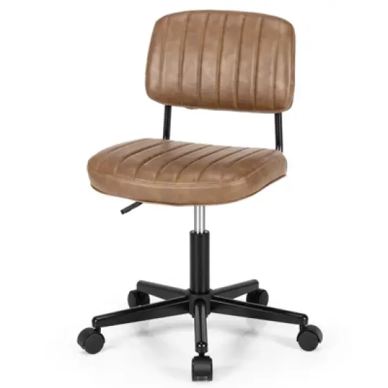 Tangkula Leisure Office Chair Mid-back Swivel Task Chair PU Leather Adjustable Armless Chair Retro Design Black / Brown image {9}