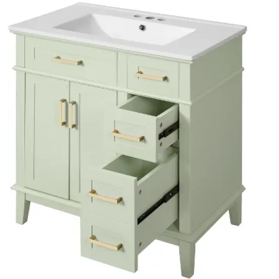 30" Modern Bathroom Vanity with Ceramic Sink, Soft-Close Doors, Deep & Standard Drawers, Free-Standing Storage Cabinet - ModernLuxe image {11}