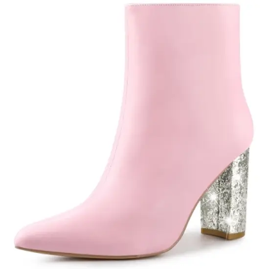 Perphy Women's Fashion Sparkly Pointy Toe Zipper Glitter Chunky Heels Ankle Boots image {5}