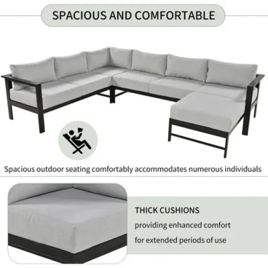 FIONECA Multi-Person Outdoor Sofa Set, Gray, Weather-Resistant Patio Furniture for Garden, Backyard, Balcony image {5}