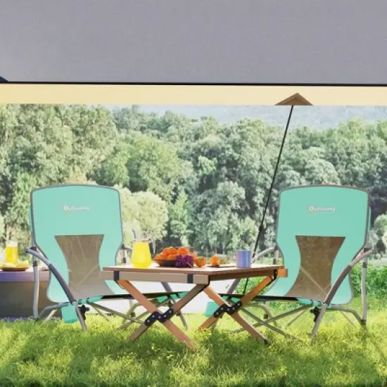 Outsunny Set of 2 Folding Beach Chair, Beach Chairs with Mesh Back, Carry Bag and Cup Holder for Outdoor Camping Lawn Sports Picnic, Turquoise image {4}