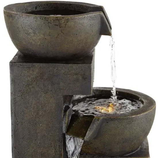 John Timberland Outdoor Floor Water Fountain with Light LED 41 1/2" High Cascading Bowls for Yard Garden Patio Deck Home image {2}