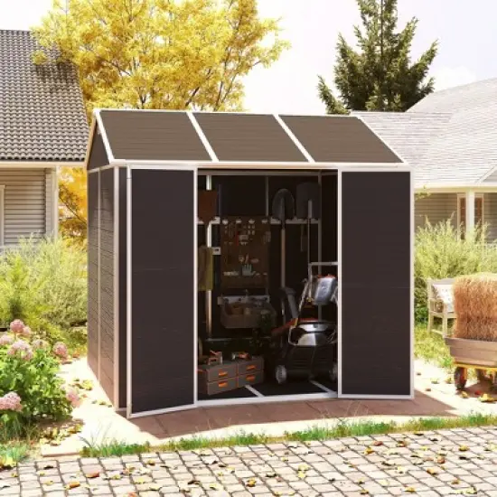 8*7ft Outdoor Storage Shed, Outdoor Resin Shed with Two-Window and Double-Door, Plastic Shed with Floor for Garden, Patio, Yard, Lawn (Dark Gray) image {8}