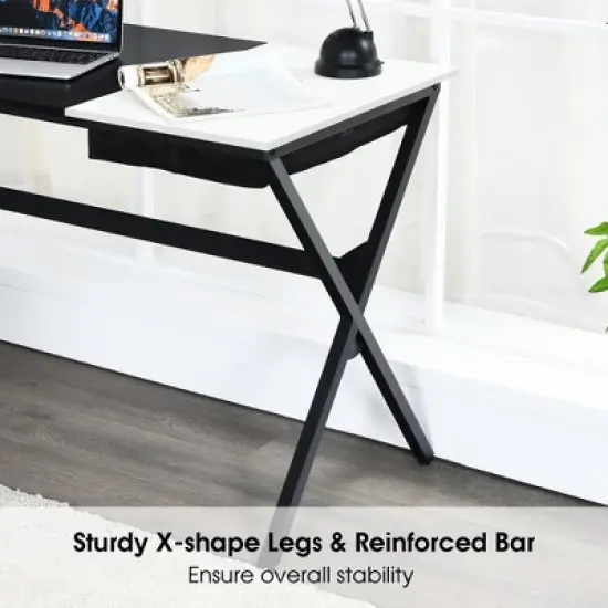 Costway Computer Desk Writing Study Laptop Table w/ Drawer & Storage Bag Walnut\Black image {6}