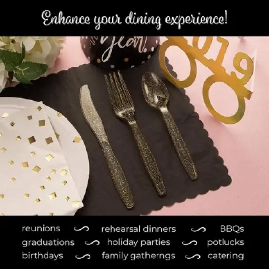 Juvale 96-Pcs Gold Plastic Silverware for Weddings, Birthday Parties, Graduation, Disposable Cutlery Includes Forks, Spoons, Knives (Serves 32) image {5}