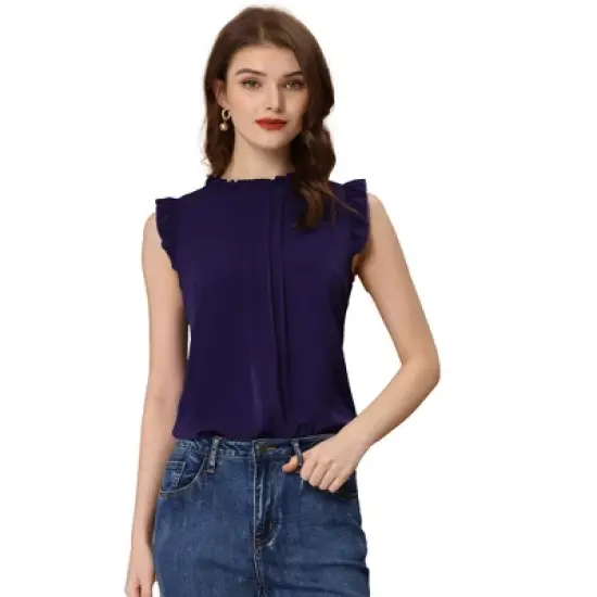 Allegra K Women's Ruffled Business Office 1950s Vintage Sleeveless Blouses image {35}