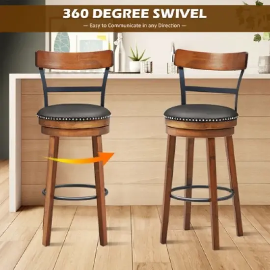 Costway Set of 2/4 BarStool 30.5'' Swivel Pub Height Dining Chair with Rubber Wood Legs image {6}