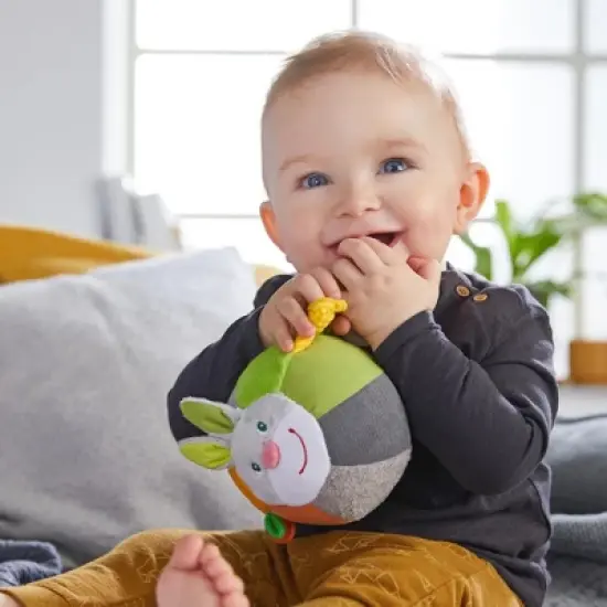 HABA Bunny Baby Ball Toy with Crinkle Ears and Rattle Rings - Tummy Time Toy for Fine Motor Skills and Sensory Development for 6 months + image {3}