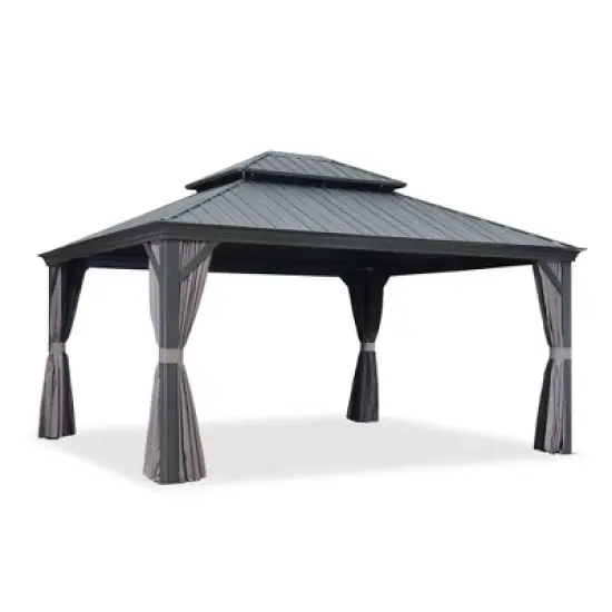 PURPLE LEAF Outdoor Gazebo Aluminum Frame Galvanized Steel Double Roof Patio Hardtop Gazebo with Curtains and Netting for Patio Lawn and Garden image {25}