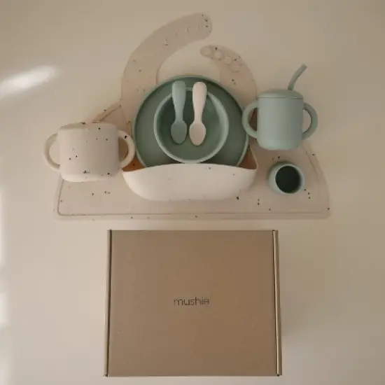 Mushie Deluxe Feeding Kit (Vanilla Confetti / Cambridge Blue) image {5}