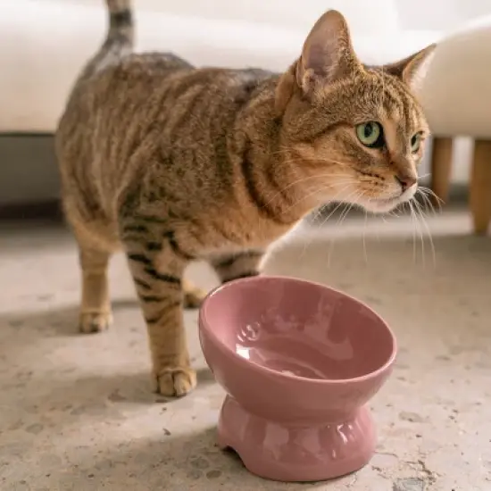 Dexypaws: Elevated Ceramic Bowl For Cats - Ash Blush - 7oz Capacity image {2}