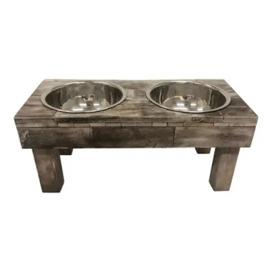 Huntley Pet Berjen Table Elevated Double Bowl Pet Feeder, Brown Wash (Large) image {10}