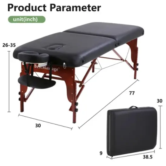 FDW Massage Table SPA Bed Height Adjustable 2 Fold Massage Table,Black image {6}