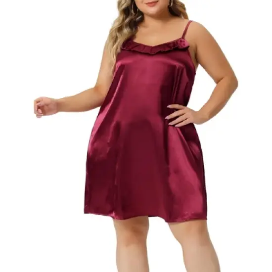 Agnes Orinda Women's Plus Size Ruffle Spaghetti Lounge Nightgowns image {5}