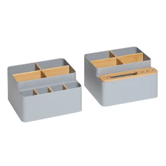 Seville Classics 2 Piece Bamboo Pen and Pencil Caddy Set with Drop-In Dividers, Gray image {3}