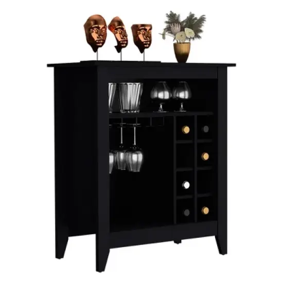Gulches Black Wengue Bar Cabinet with 8 Wine Cubicles 4.8''H x 4.4''W, Interior Shelf and 37.12'' Superior Top image {3}