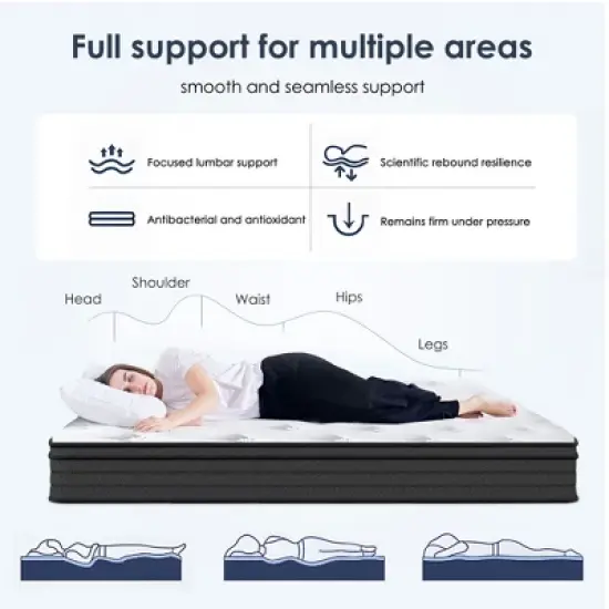 Queen Size Mattress,10 Inch Hybrid Mattress, Individually Pocketed Innerspring, Medium Firm image {4}