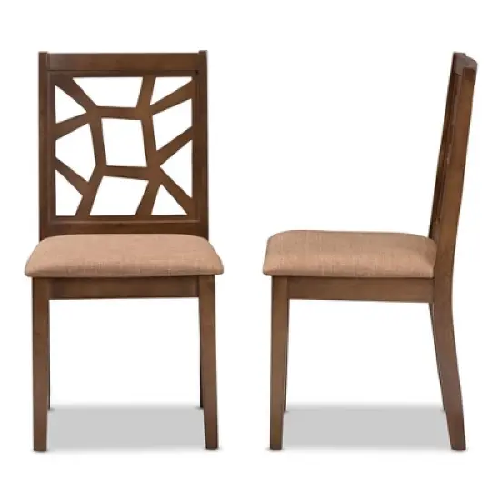 Set of 2 Abilene Midcentury Fabric Upholstered And Walnut Finished Dining Chairs Brown - Baxton Studio image {2}