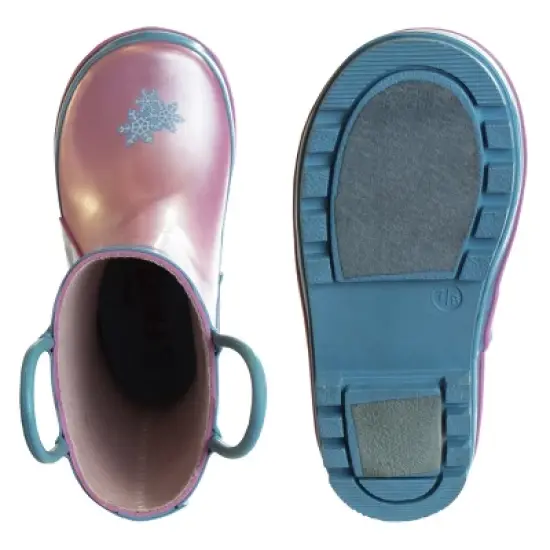 Frozen Elsa Anna Princess Rubber Rainboots - Waterproof Lightweight Easy On with Easy Pull Handles - Pink / Blue (7-1 Toddler / Little Kid / Big Kid) image {5}
