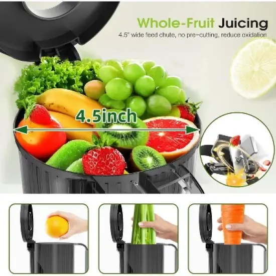 Teendow Cold Press Juicer Machine, High Juice Yield, Whole Fruit & Vegetable Extractor, BPA-Free, Slow Masticating Juicer image {3}